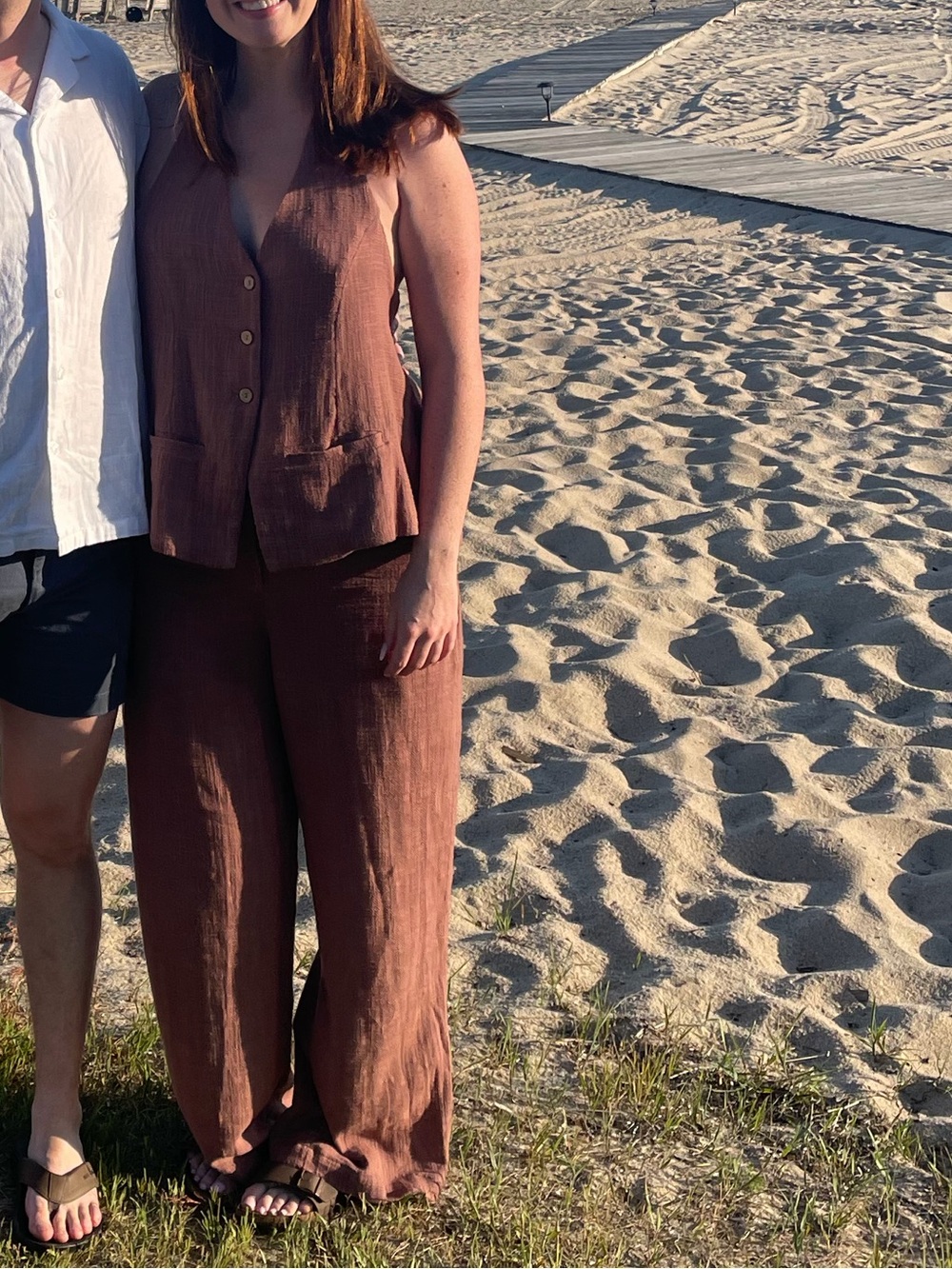 Free People Rust Brown Linen-Blend Two-Piece Set